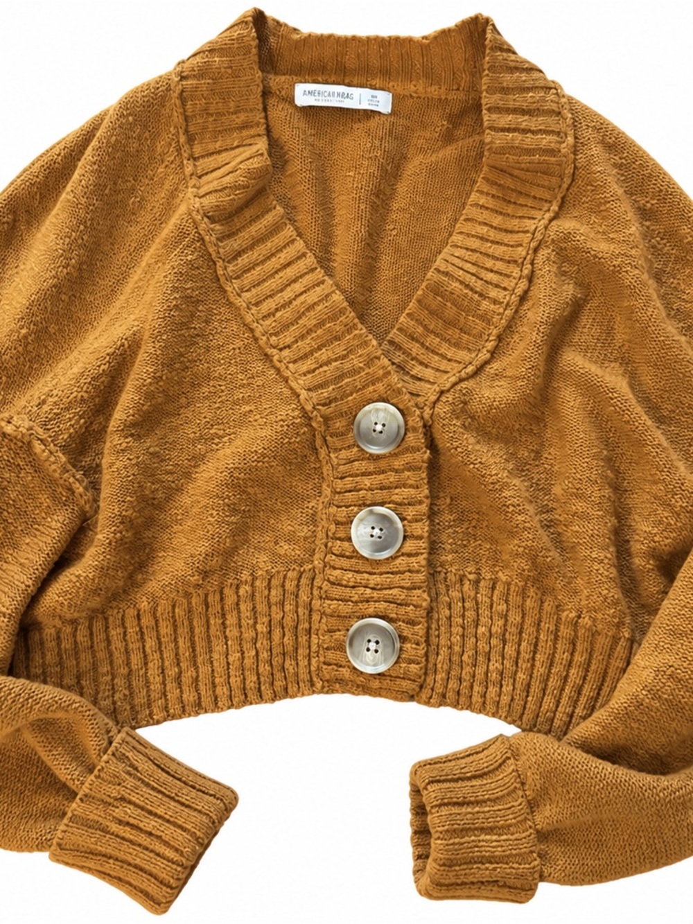 Arizona Jean Company Mustard Cropped Button-Front Cardigan